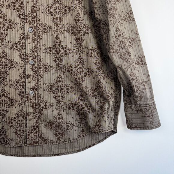 Vintage 90s Transcript Mens Shirt Brown Baroque Damask Long Sleeve Button Up - Picture 5 of 15